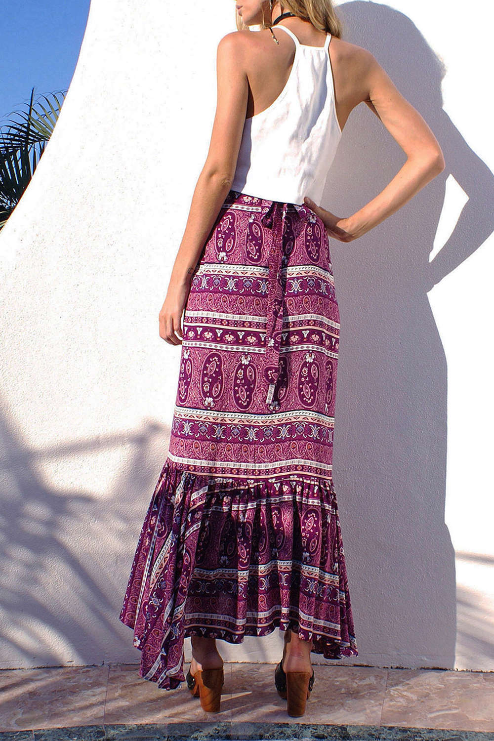 Iyasson Women's Bohemian Print Chiffon Wrap Maxi Skirt
