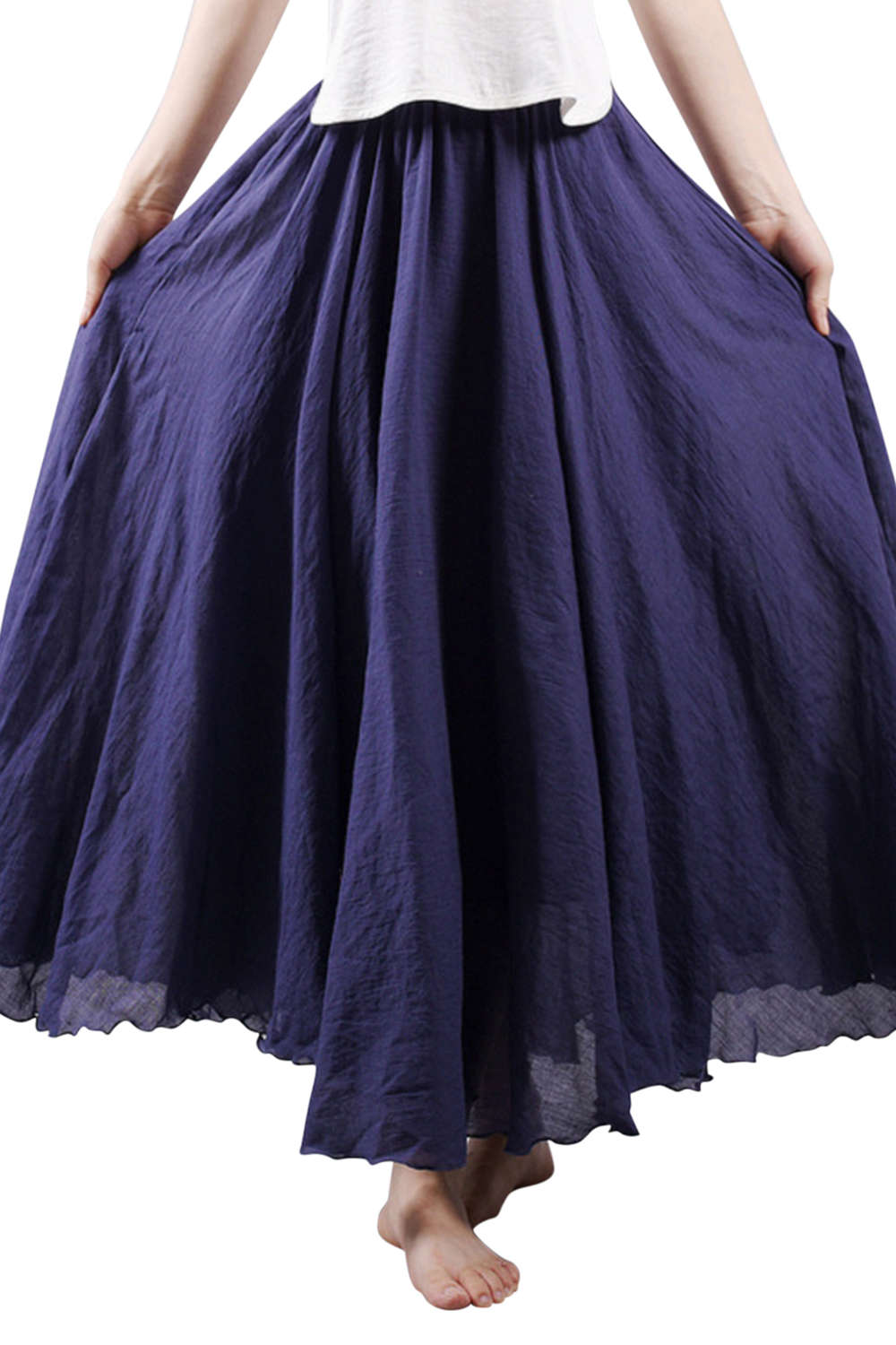 Iyasson Women Linen Elastic Waist Maxi Skirts