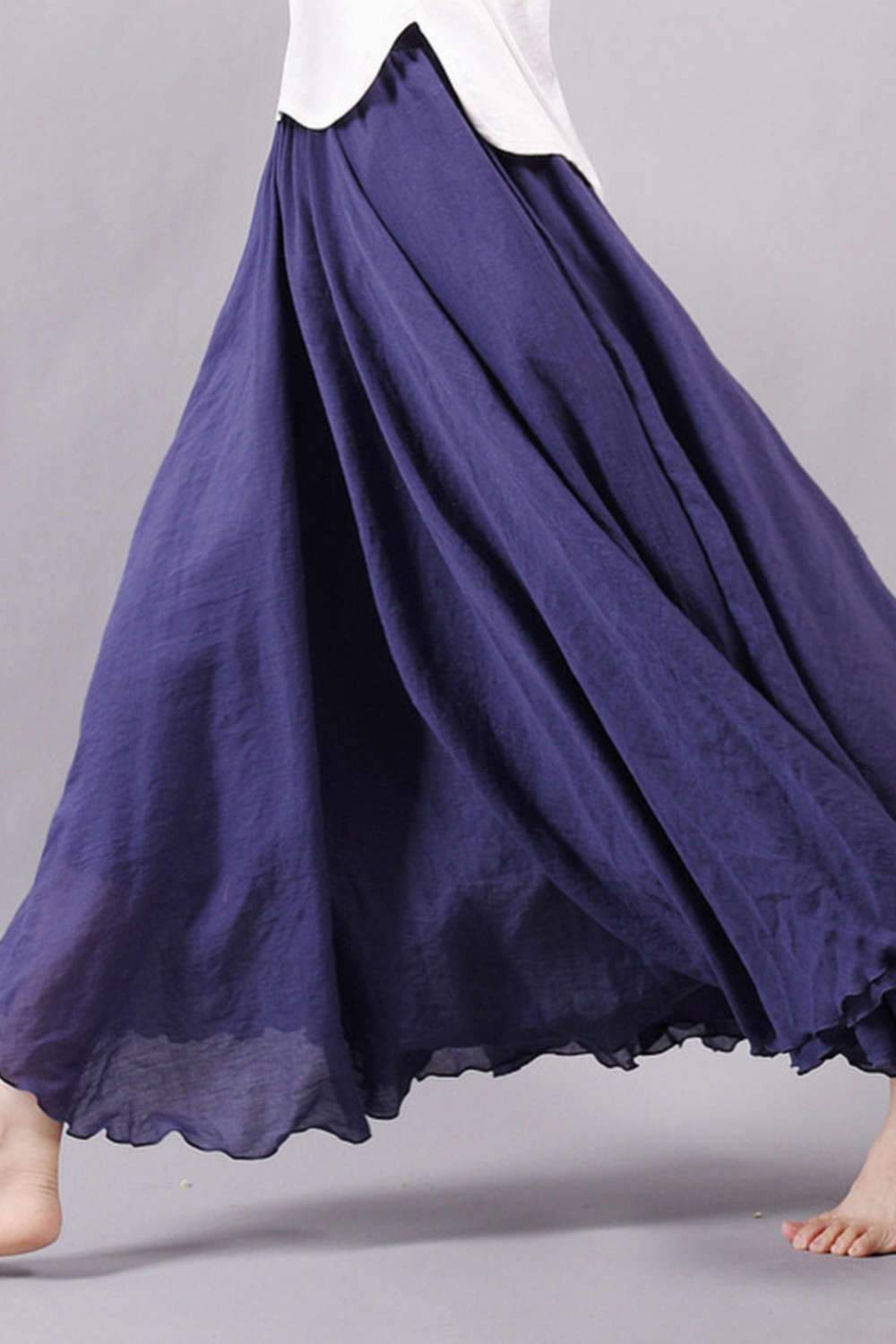 Iyasson Women Linen Elastic Waist Maxi Skirts