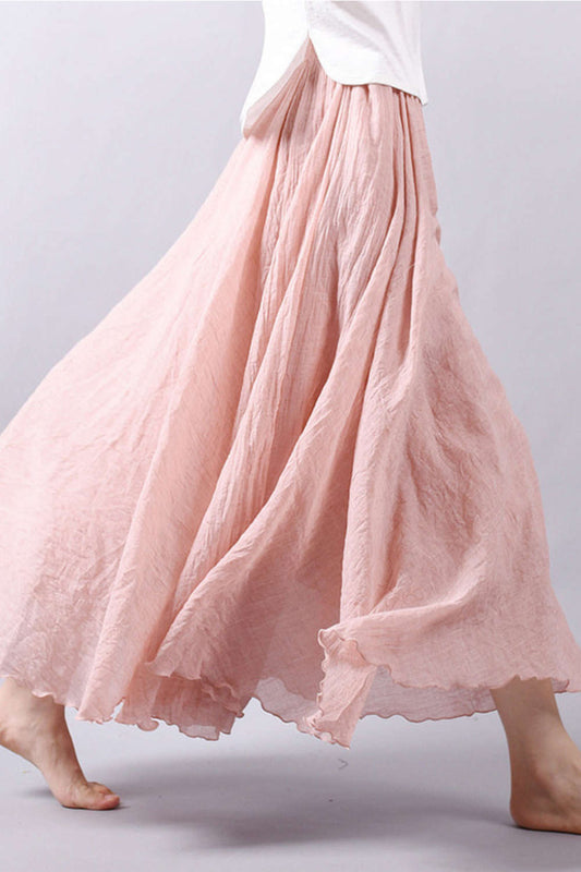 Iyasson Women Linen Elastic Waist Maxi Skirts