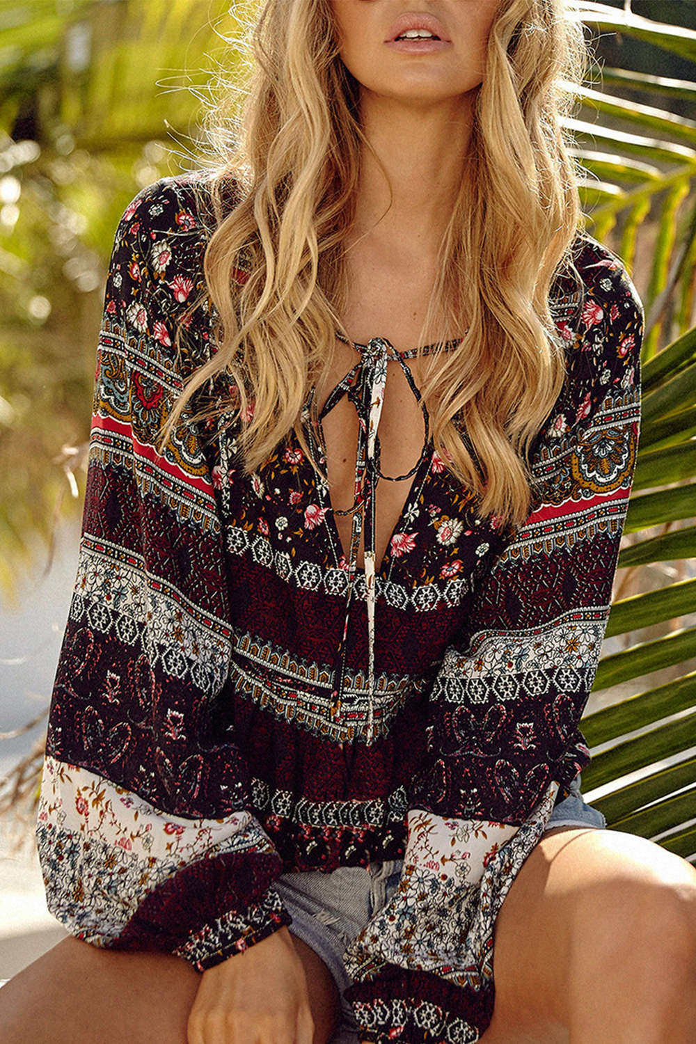Iyasson Women Bohemian Print Loose Casual Blouses