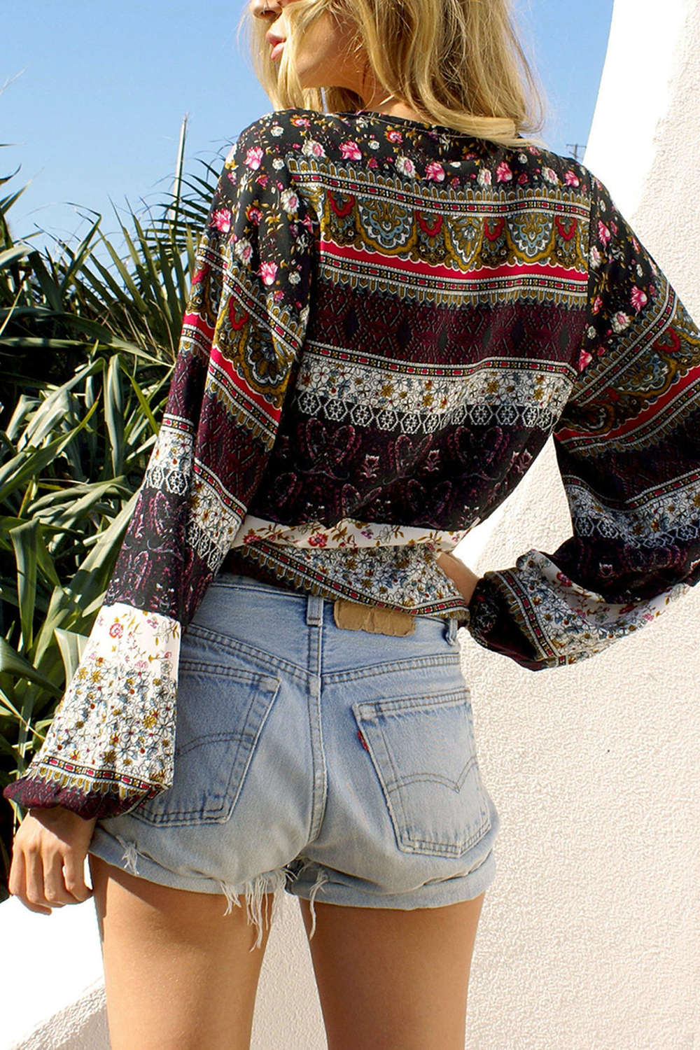 Iyasson Women Bohemian Print Loose Casual Blouses