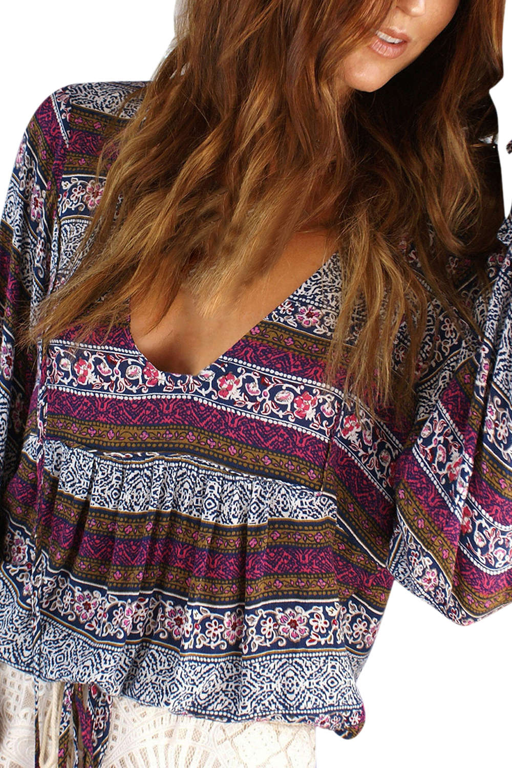 Iyasson Women Bohemian Print Loose Casual Blouses