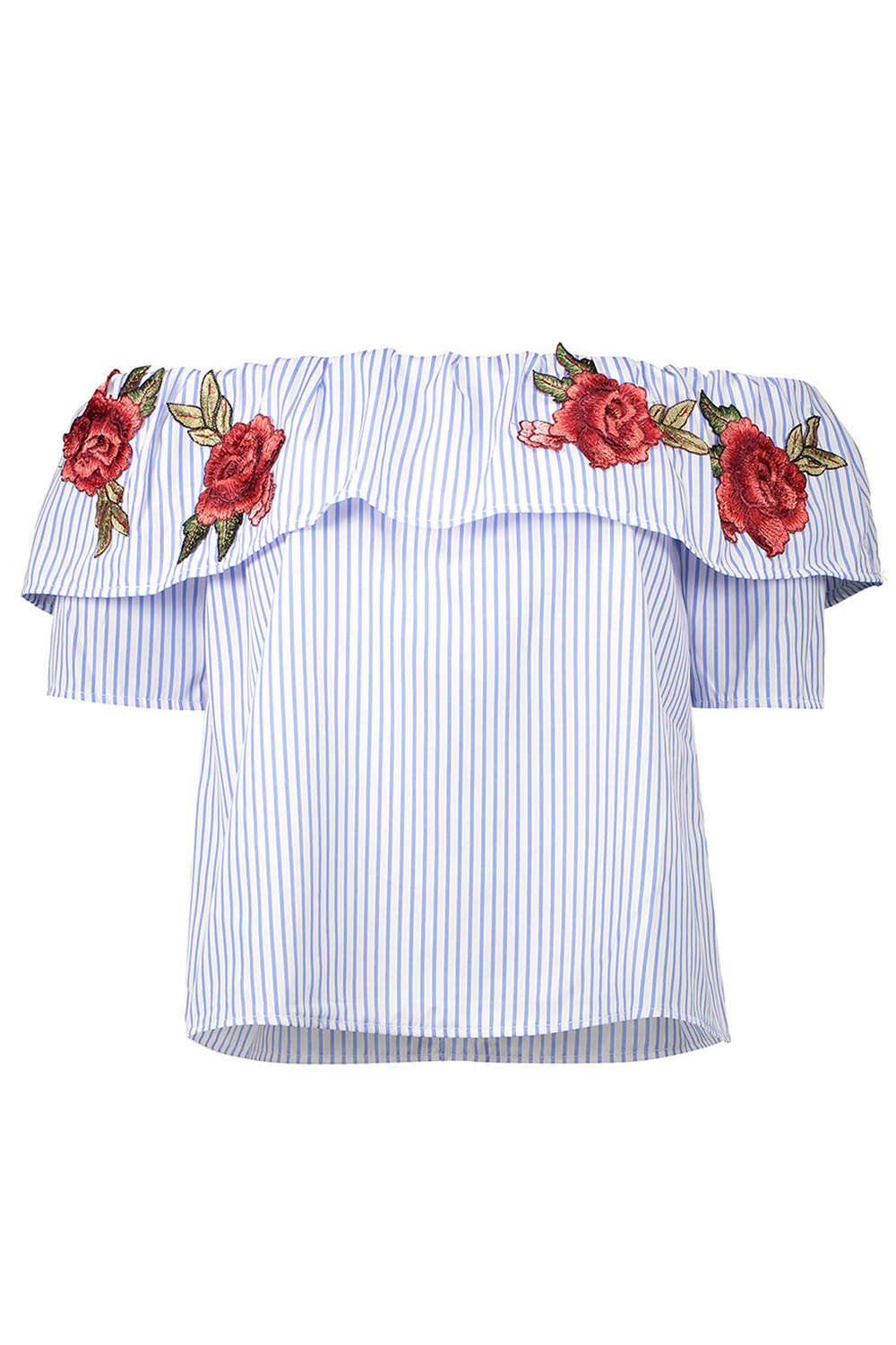 Iyasson Women Striped Off Shoulder Rose Embroidery Top