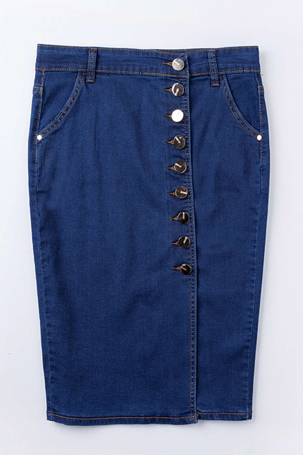 Iyasson Button Front High Waist Denim Pencil Skirt