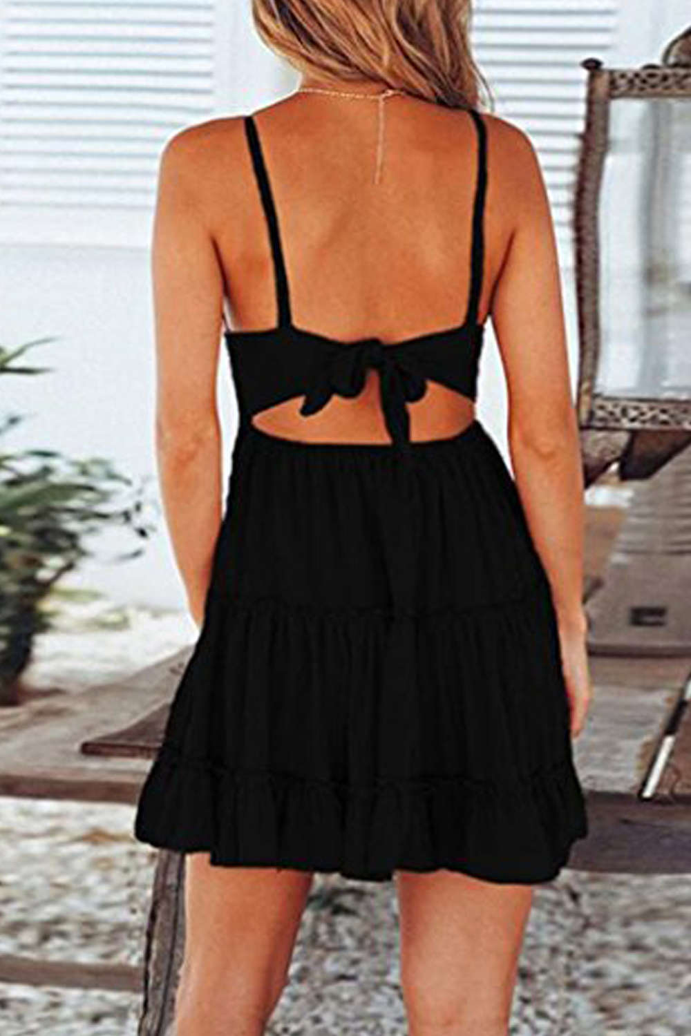 Iyasson Boho Backless V-neck Beach Sundress