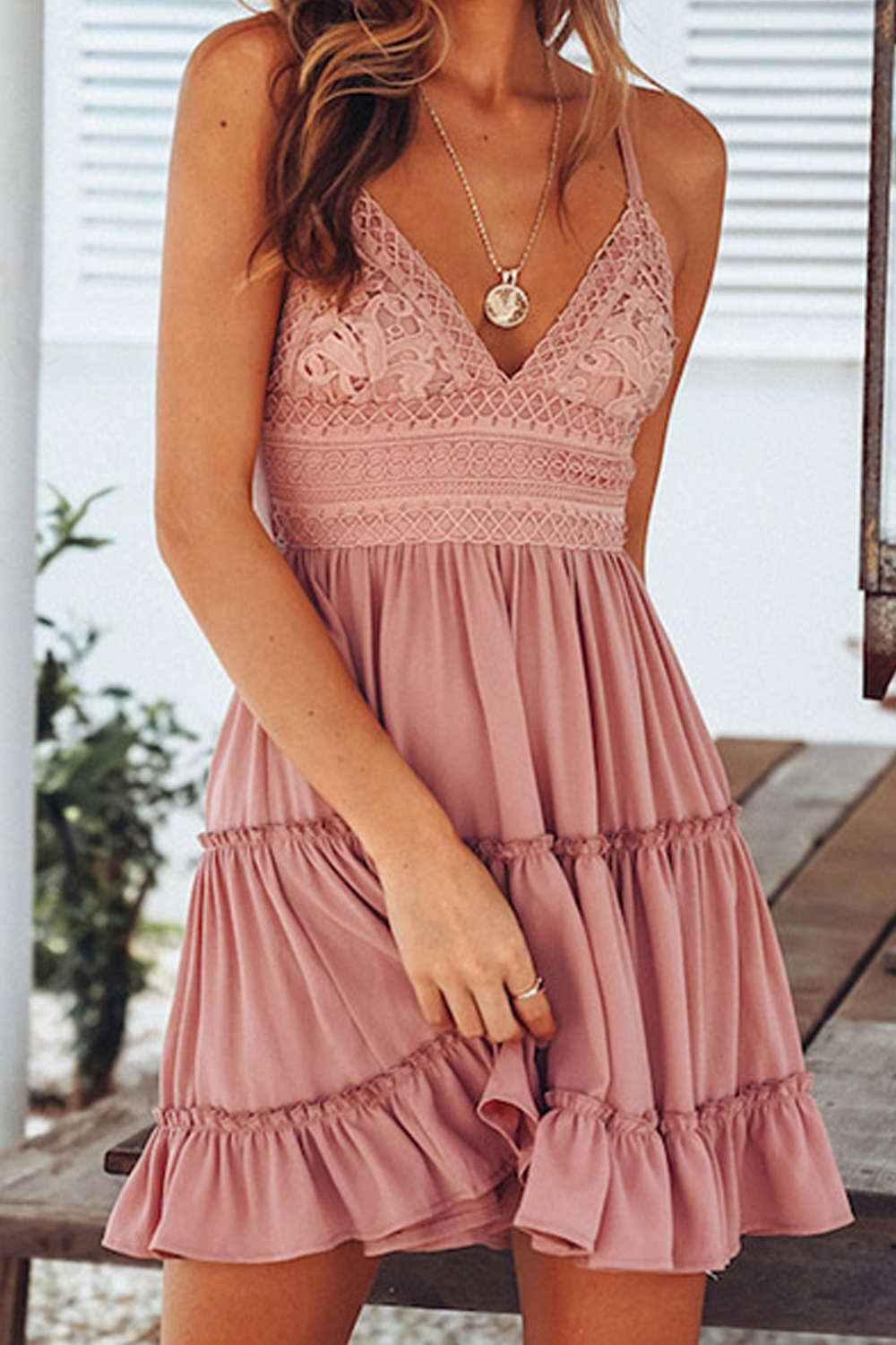 Iyasson Boho Backless V-neck Beach Sundress