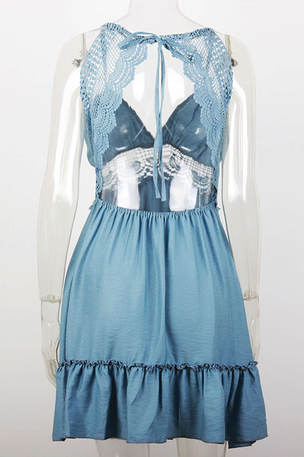 Iyasson Sleeveless Backless Lace Swing Mini Dress