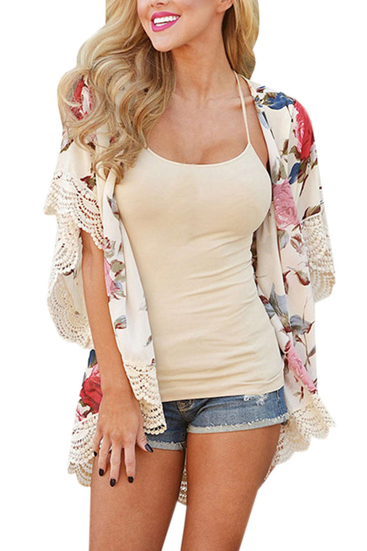 Iyasson Chiffon Floral Printing Swim Kimono