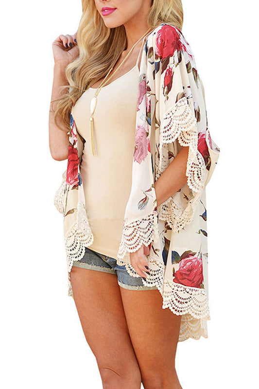 Iyasson Chiffon Floral Printing Swim Kimono