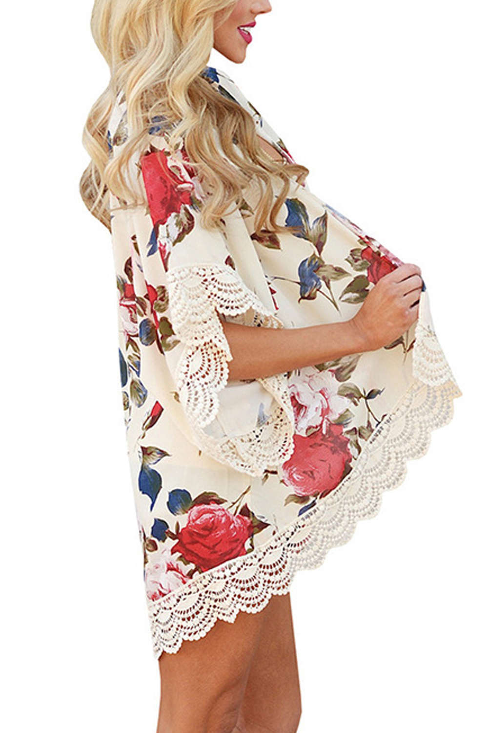 Iyasson Chiffon Floral Printing Swim Kimono