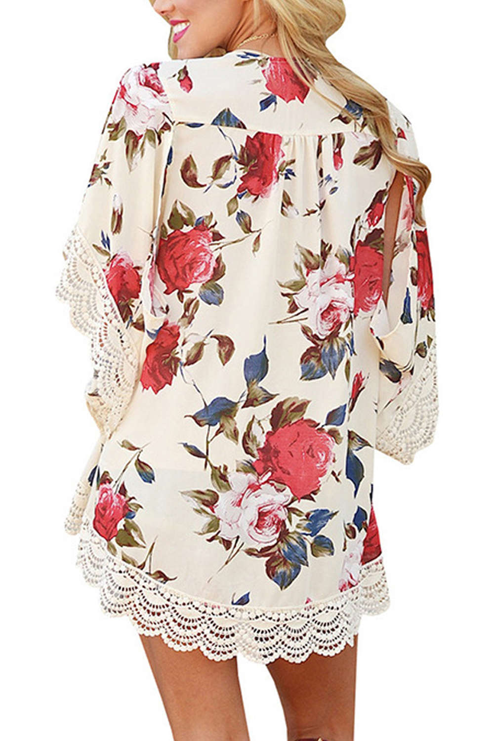 Iyasson Chiffon Floral Printing Swim Kimono