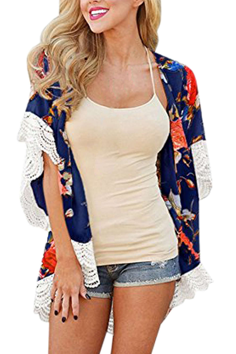 Iyasson Chiffon Floral Printing Swim Kimono