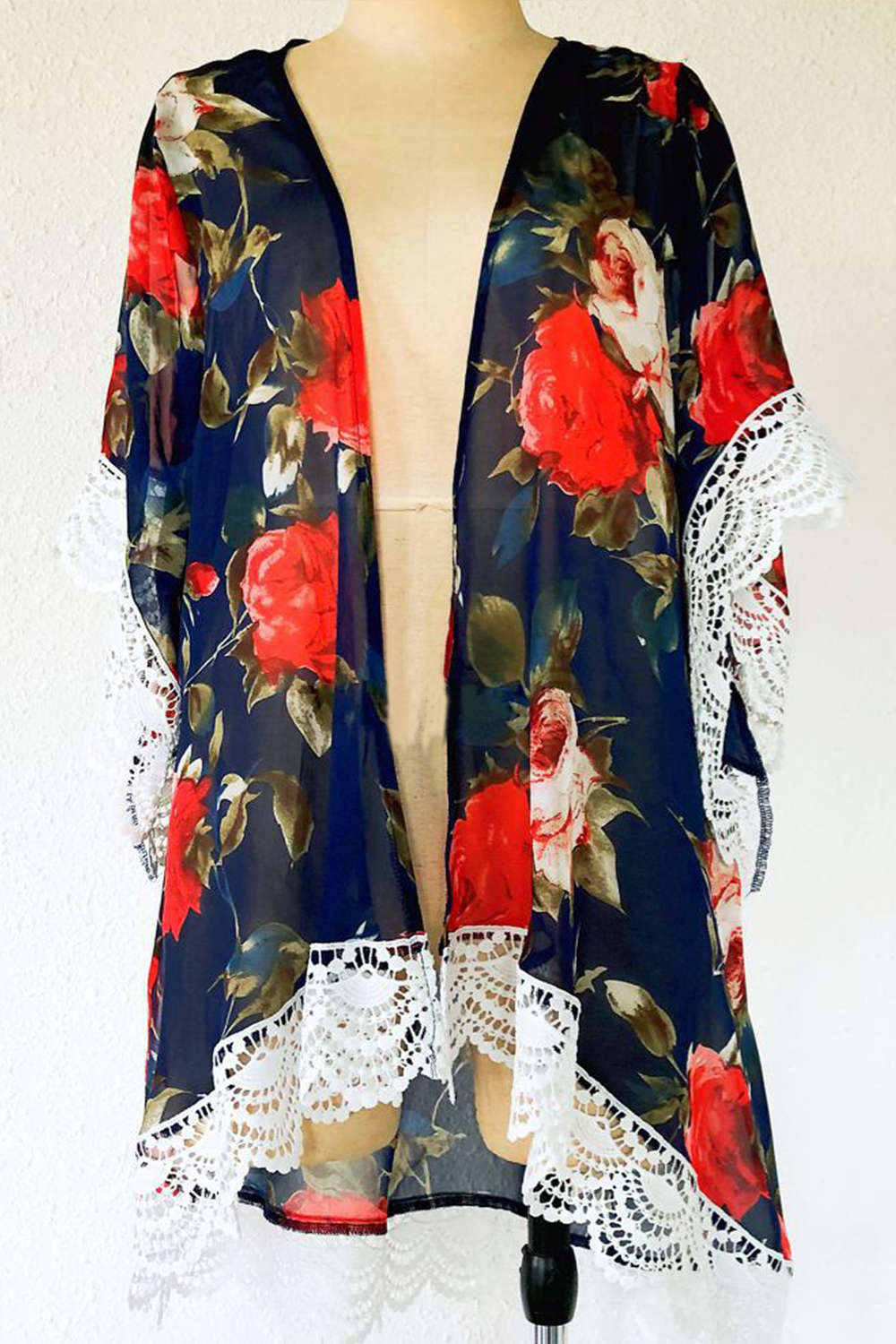Iyasson Chiffon Floral Printing Swim Kimono