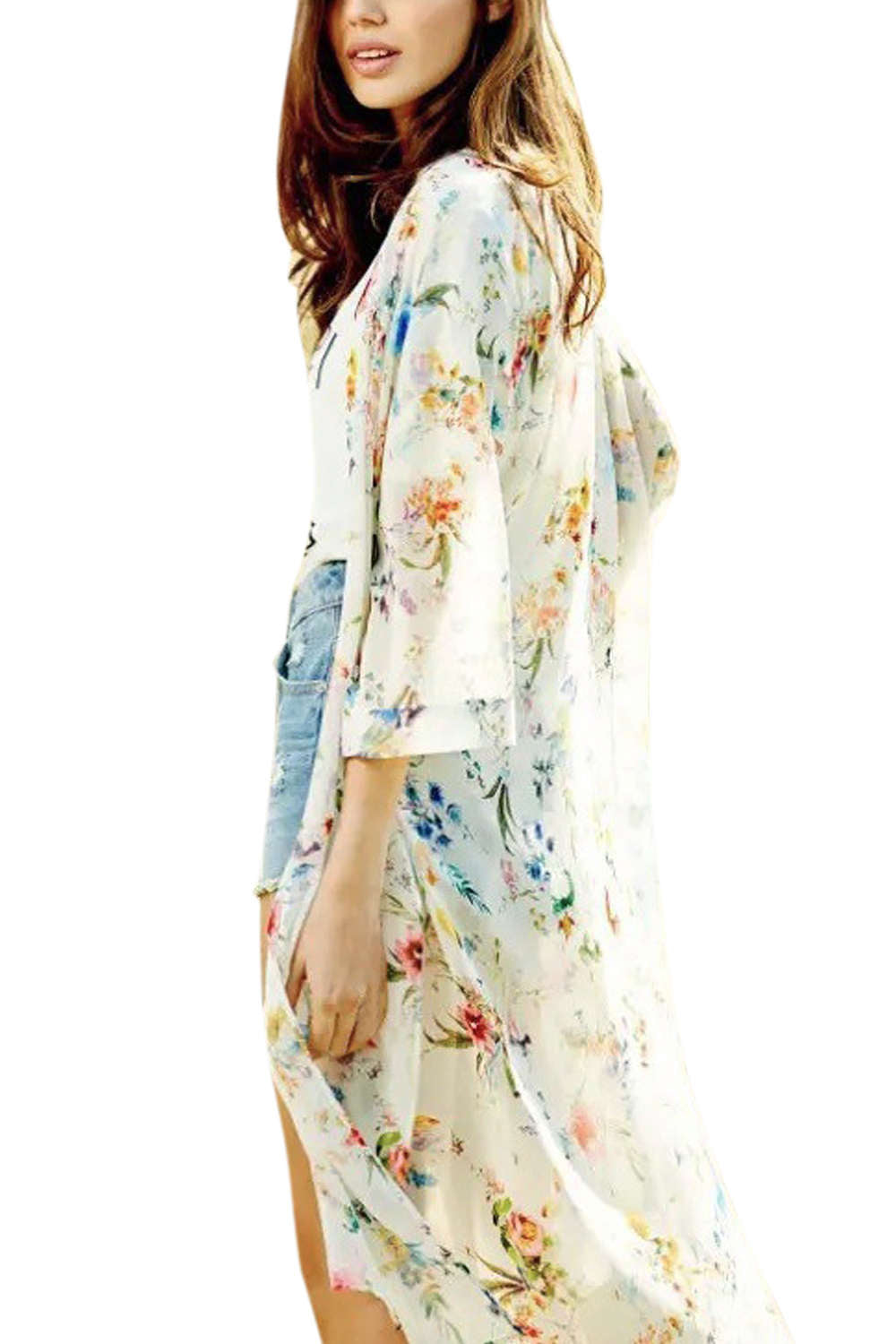 Iyasson Floral Printed Beach Wear Bikini Kimono Dress