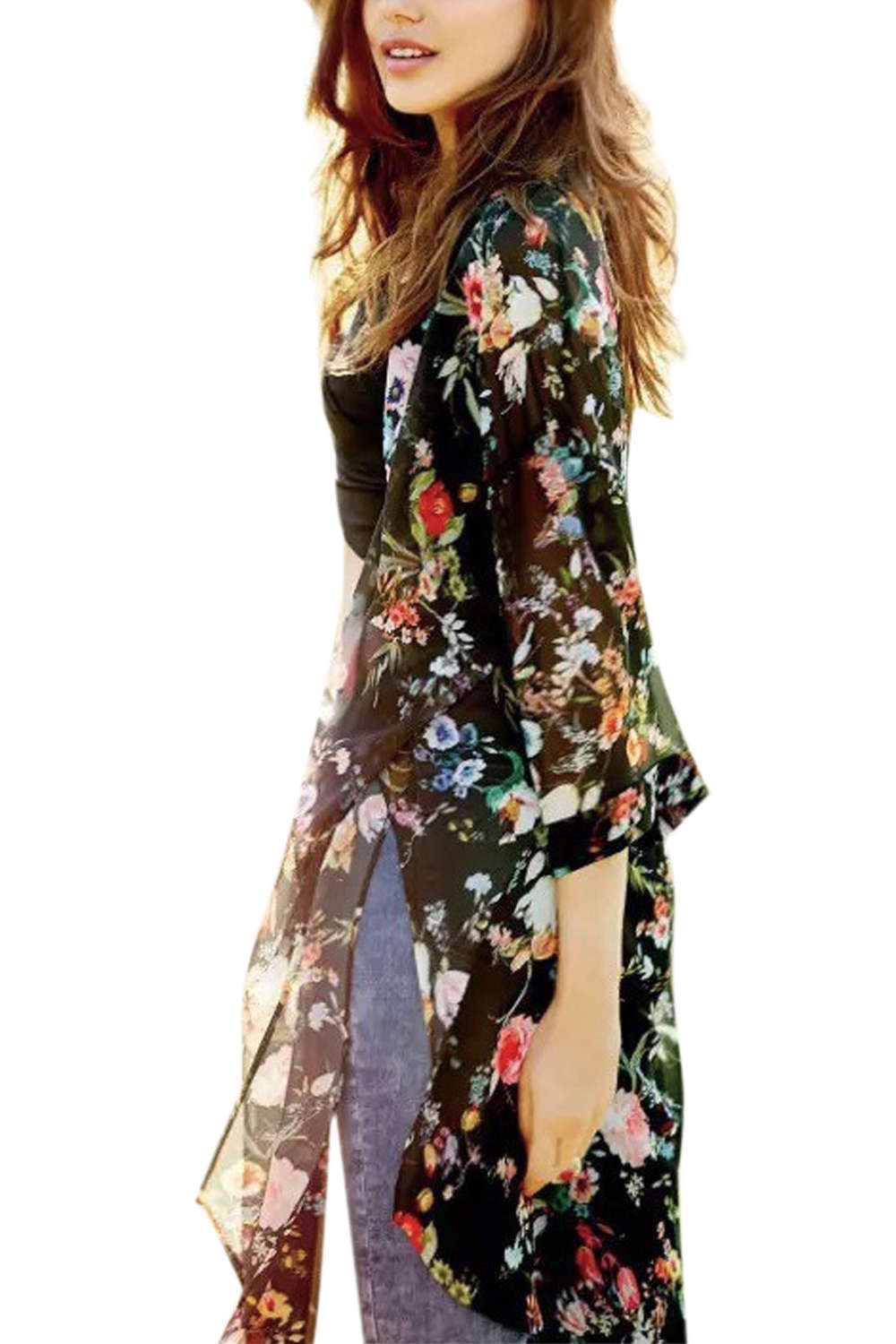 Iyasson Floral Printed Beach Wear Bikini Kimono Dress