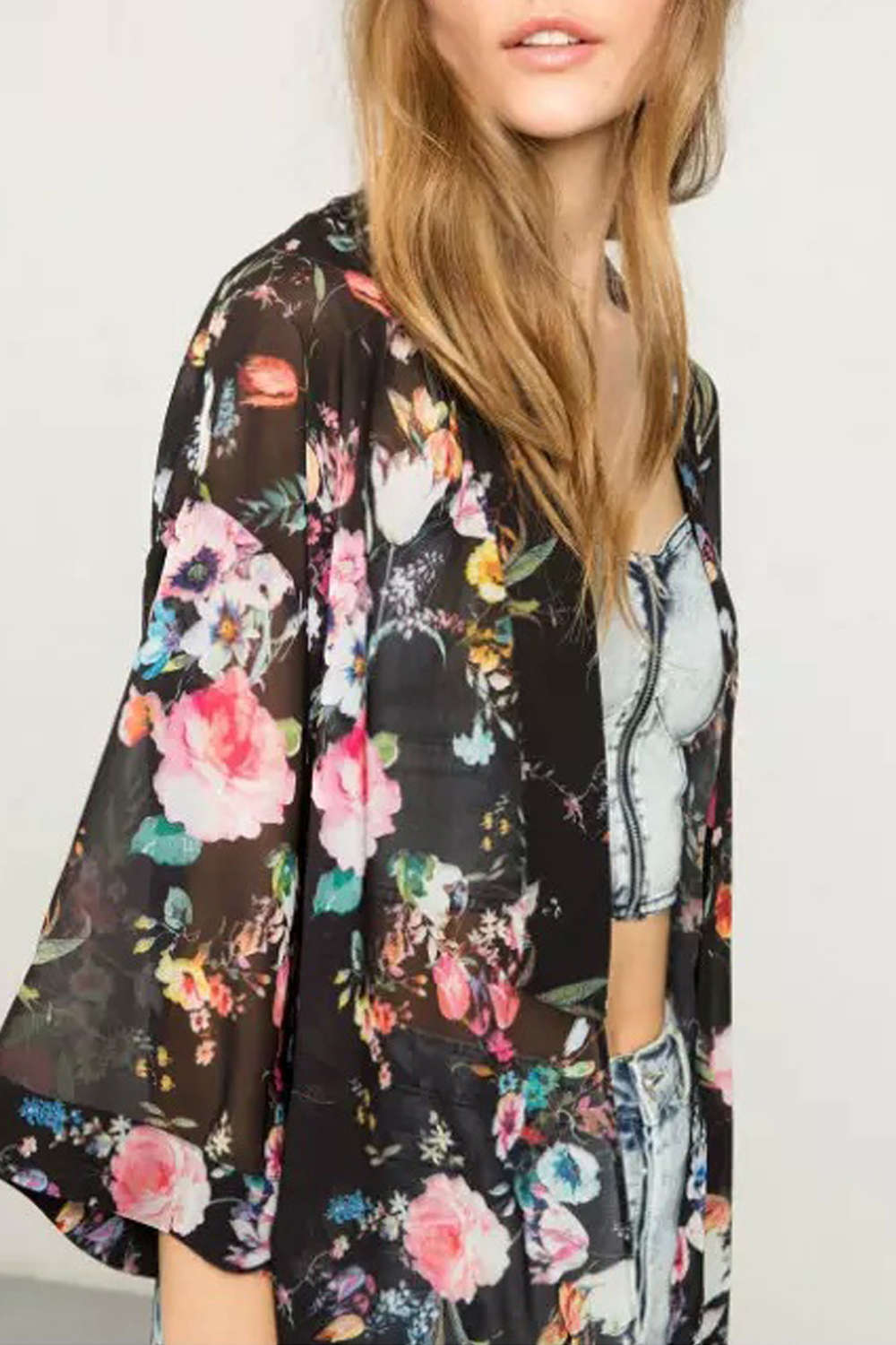 Iyasson Floral Printed Beach Wear Bikini Kimono Dress