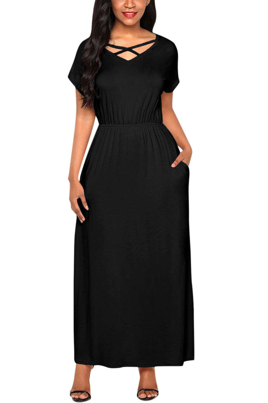 Iyasson V Neck Short Sleeve Maxi Dress