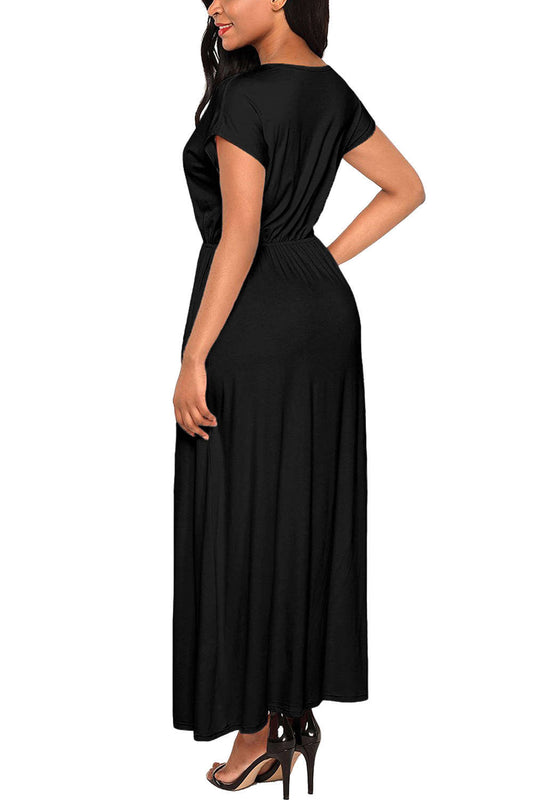 Iyasson V Neck Short Sleeve Maxi Dress