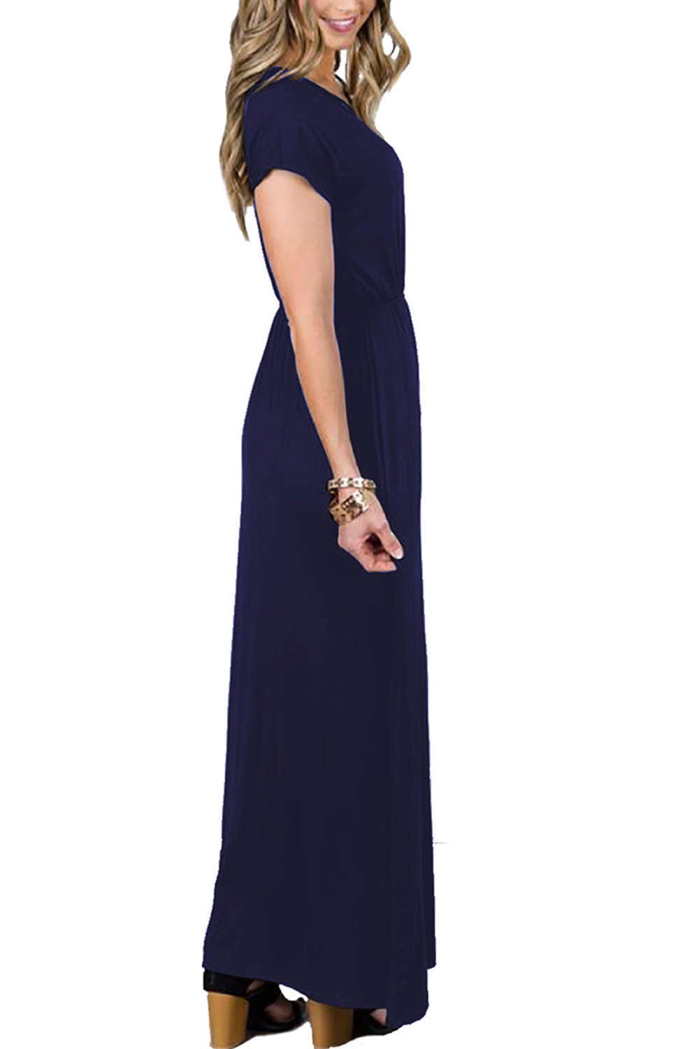 Iyasson V Neck Short Sleeve Maxi Dress