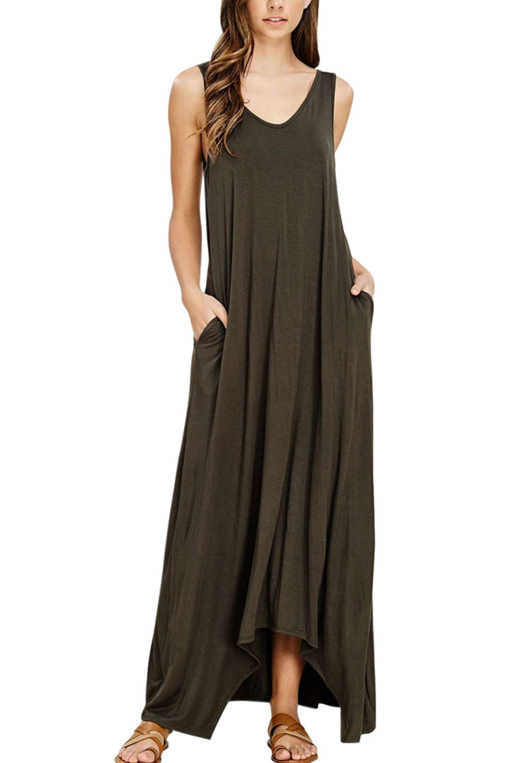 Iyasson Sleeveless V Neck Beach Dress