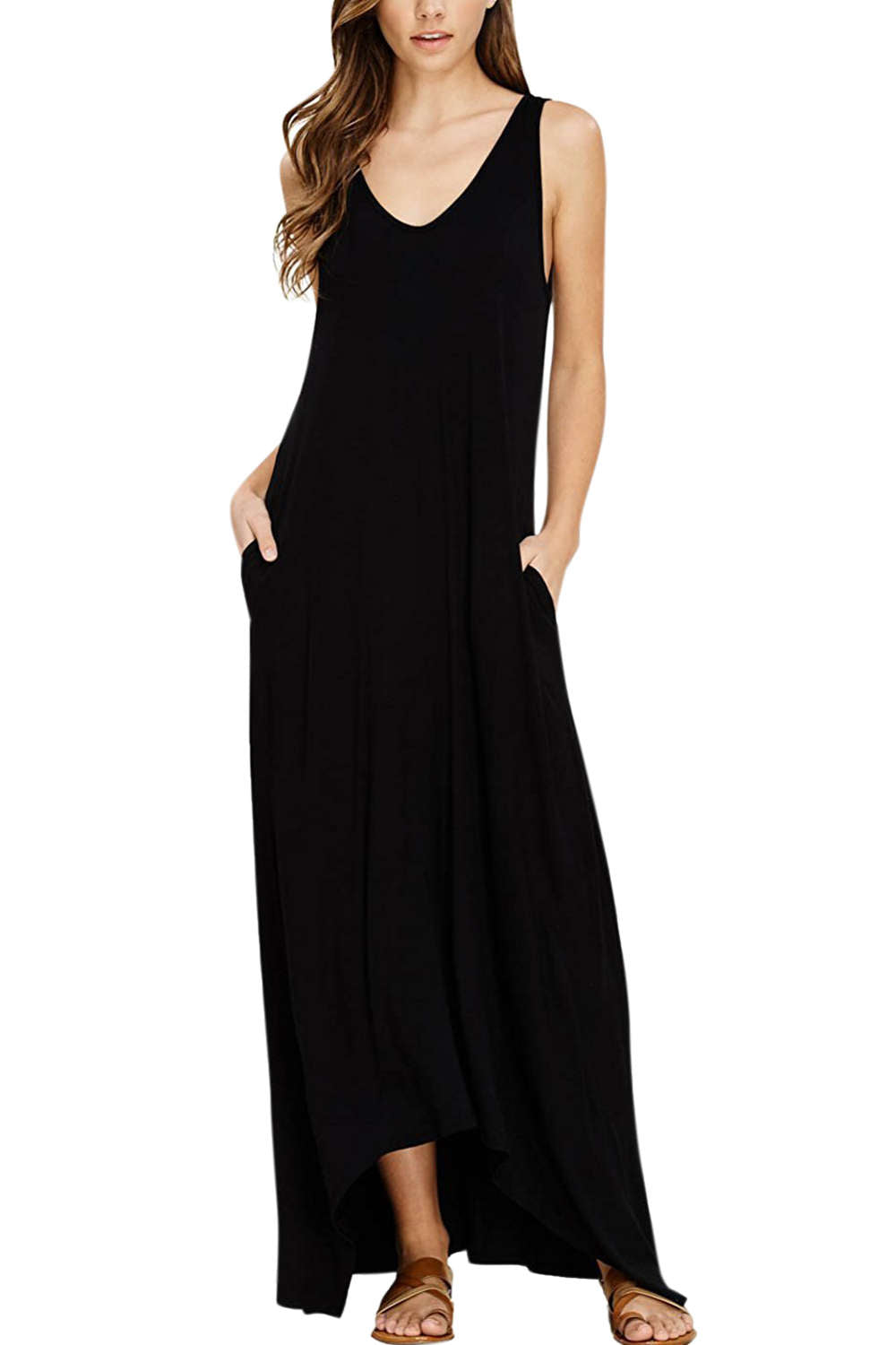 Iyasson Sleeveless V Neck Beach Dress
