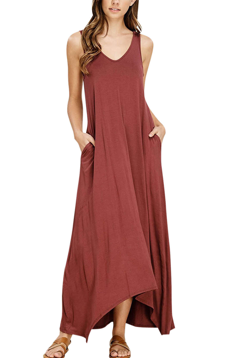 Iyasson Sleeveless V Neck Beach Dress