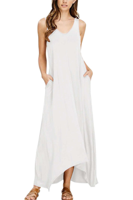 Iyasson Sleeveless V Neck Beach Dress