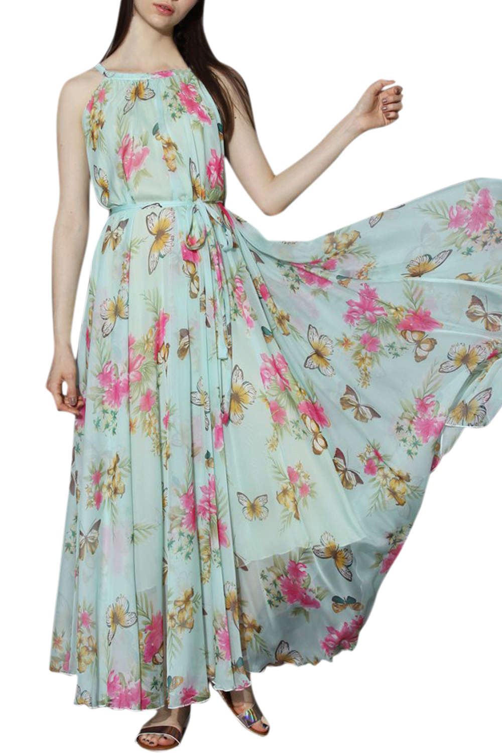 Iyasson Halter Neck Floral Printing Dress