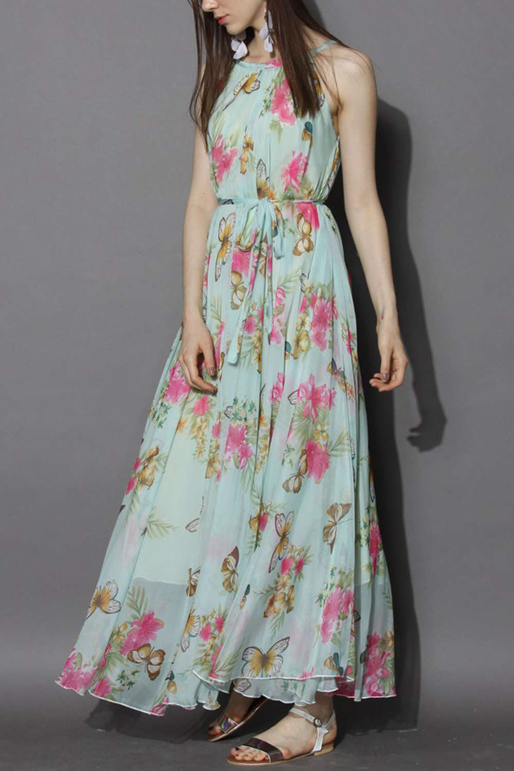 Iyasson Halter Neck Floral Printing Dress