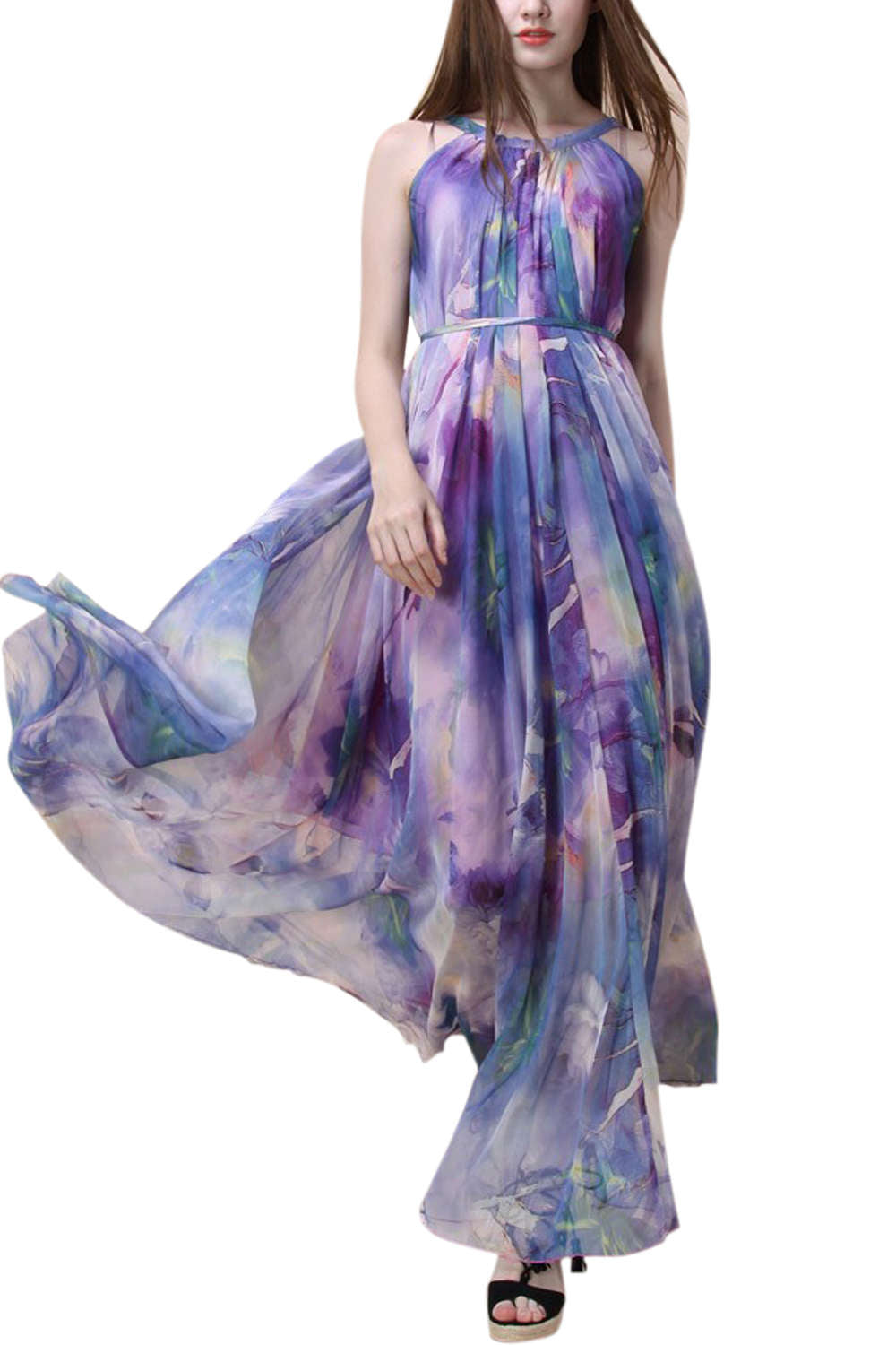 Iyasson Halter Neck Floral Printing Dress