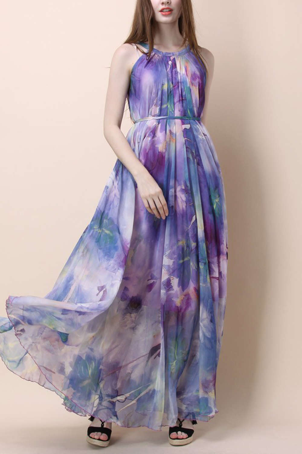 Iyasson Halter Neck Floral Printing Dress
