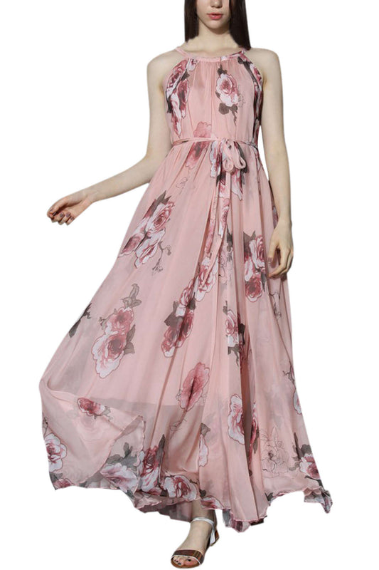 Iyasson Halter Neck Floral Printing Dress