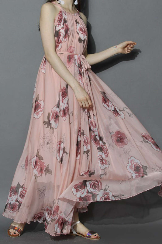 Iyasson Halter Neck Floral Printing Dress