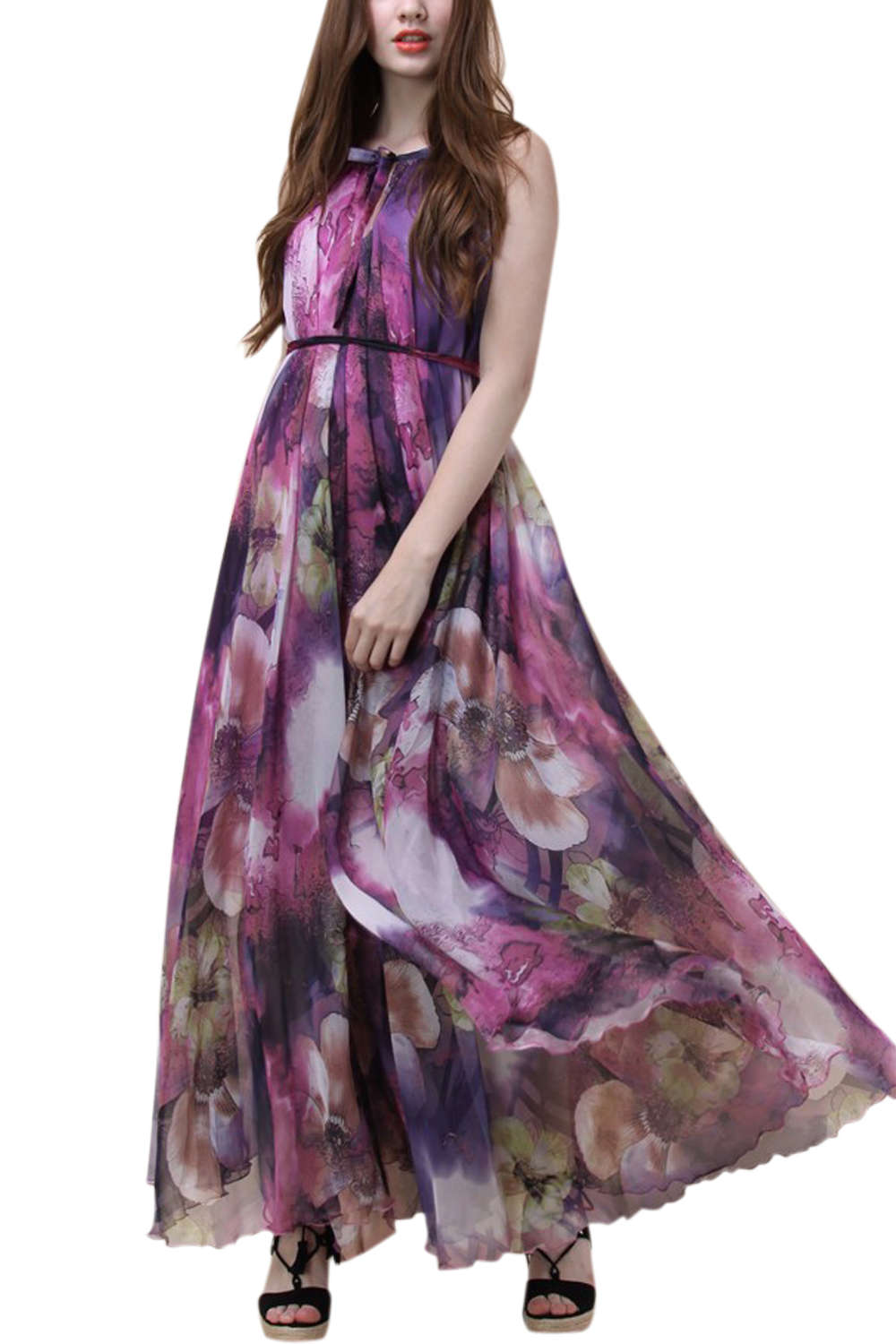 Iyasson Halter Neck Floral Printing Dress