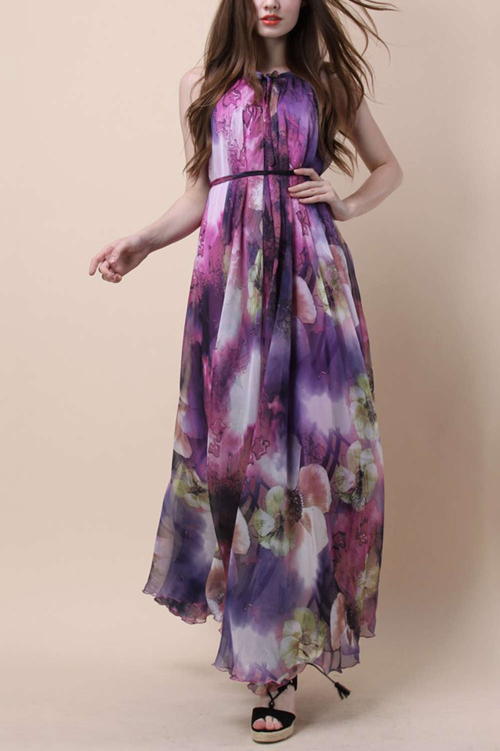 Iyasson Halter Neck Floral Printing Dress