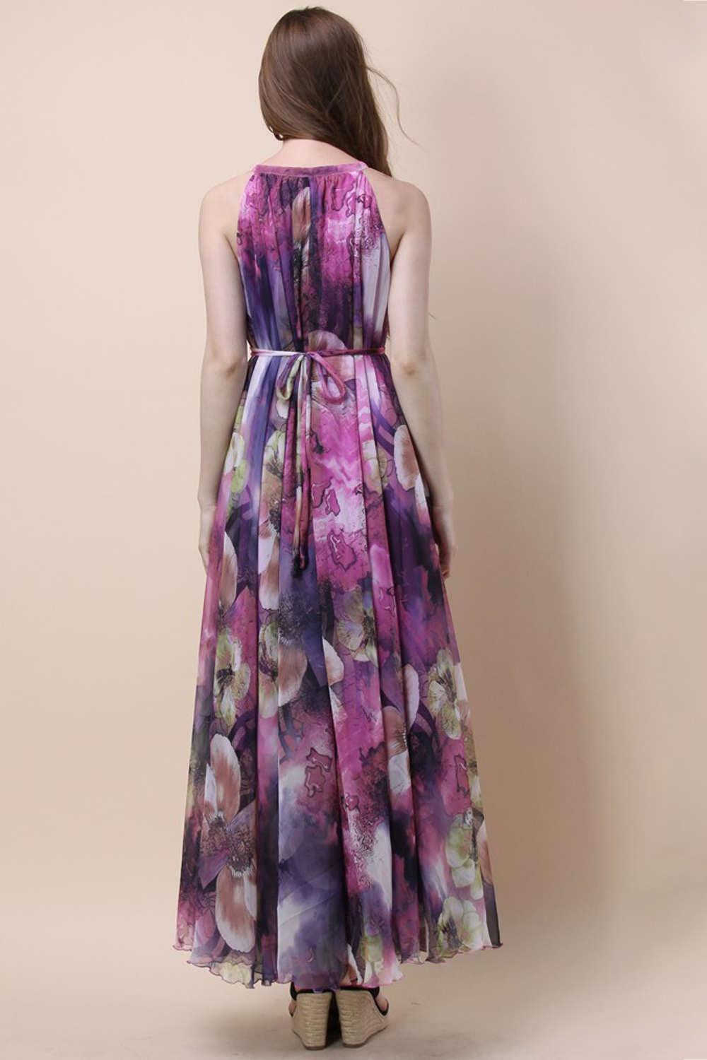 Iyasson Halter Neck Floral Printing Dress