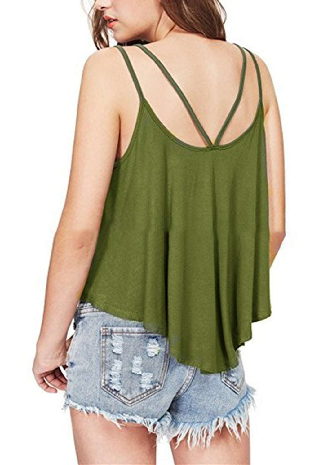 Iyasson Strap Swing Top Solid Casual Camis