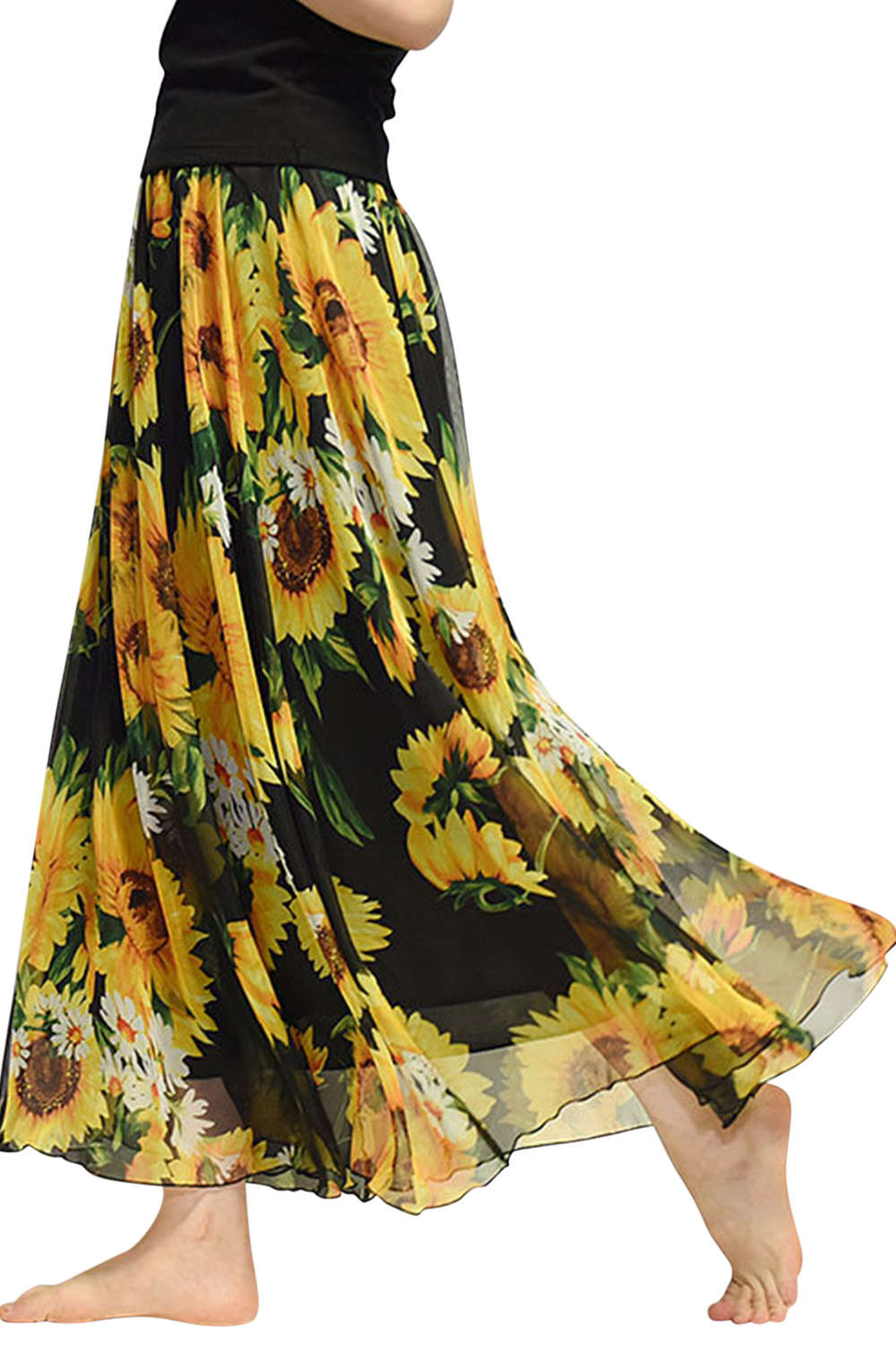  Iyasson Floral Printing Boho Style Maxi Skirt
