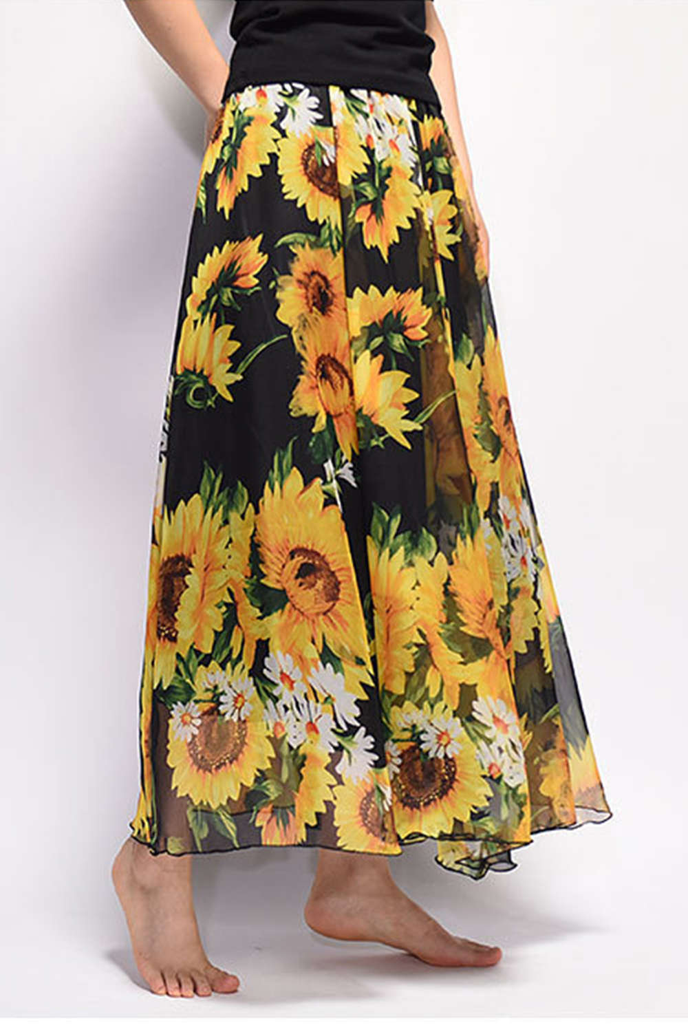  Iyasson Floral Printing Boho Style Maxi Skirt