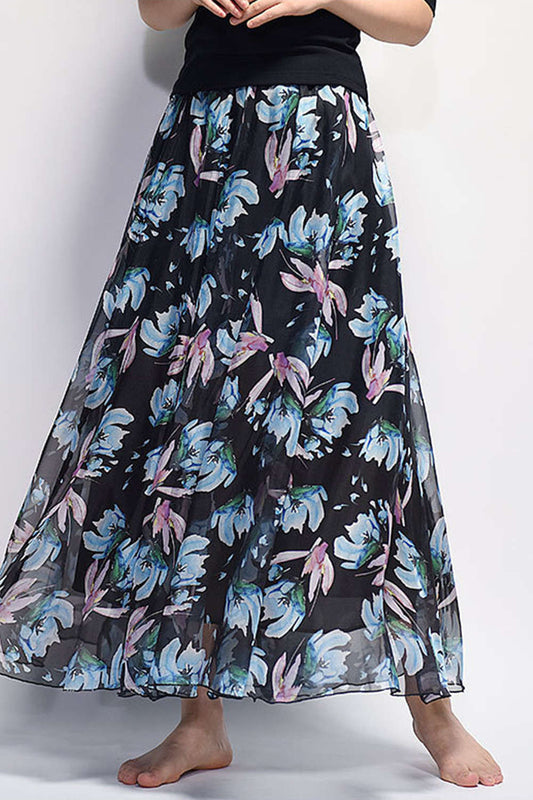 Iyasson Floral Printing Boho Style Maxi Skirt