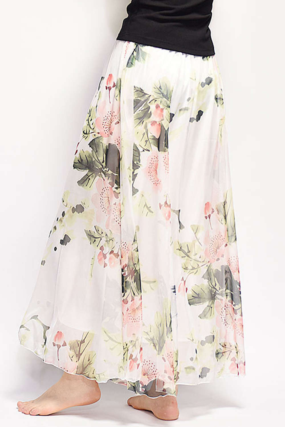  Iyasson Floral Printing Boho Style Maxi Skirt