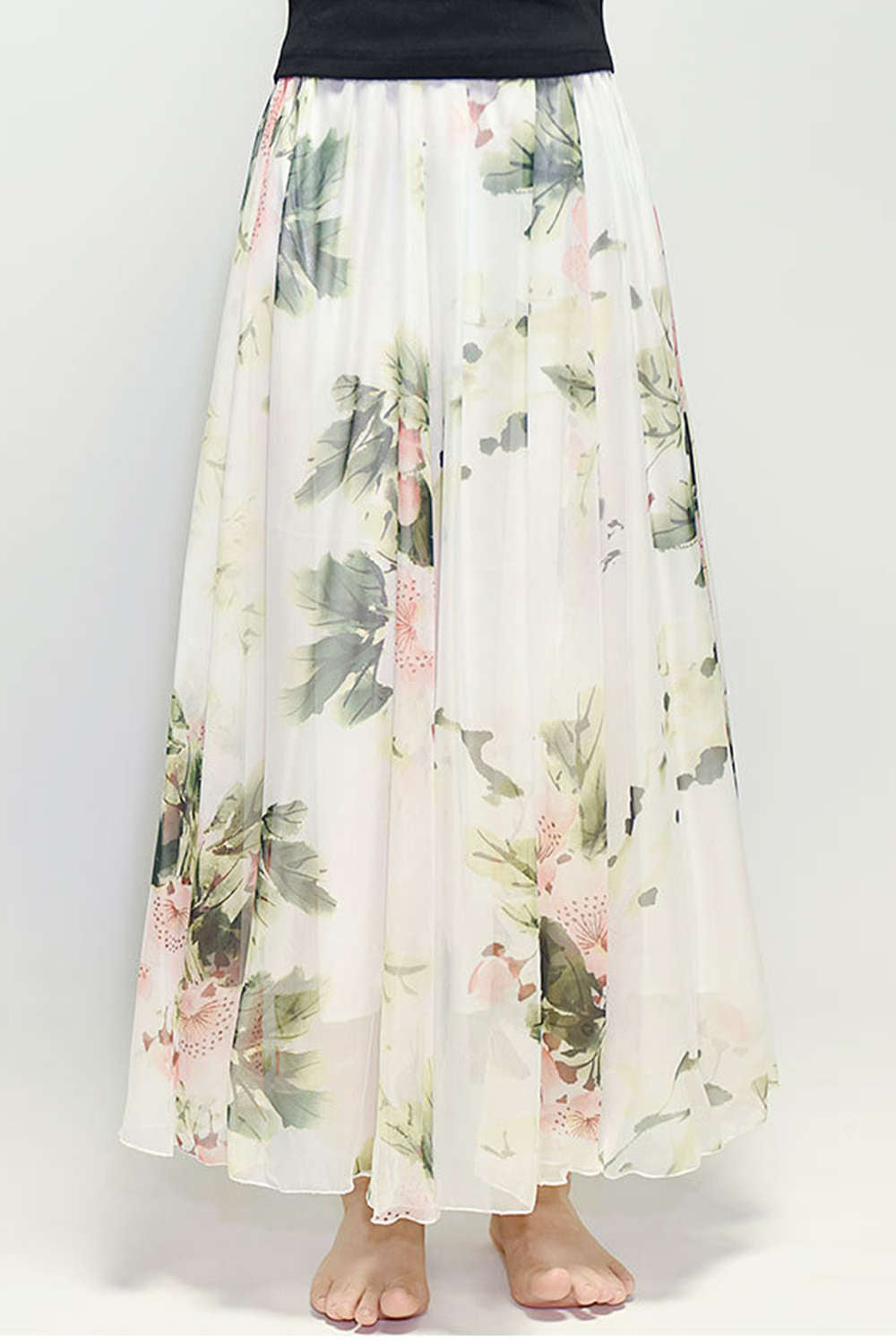  Iyasson Floral Printing Boho Style Maxi Skirt