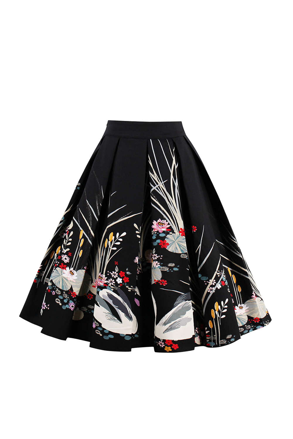 Iyasson High Waist Floral Printed Pleated Skirt