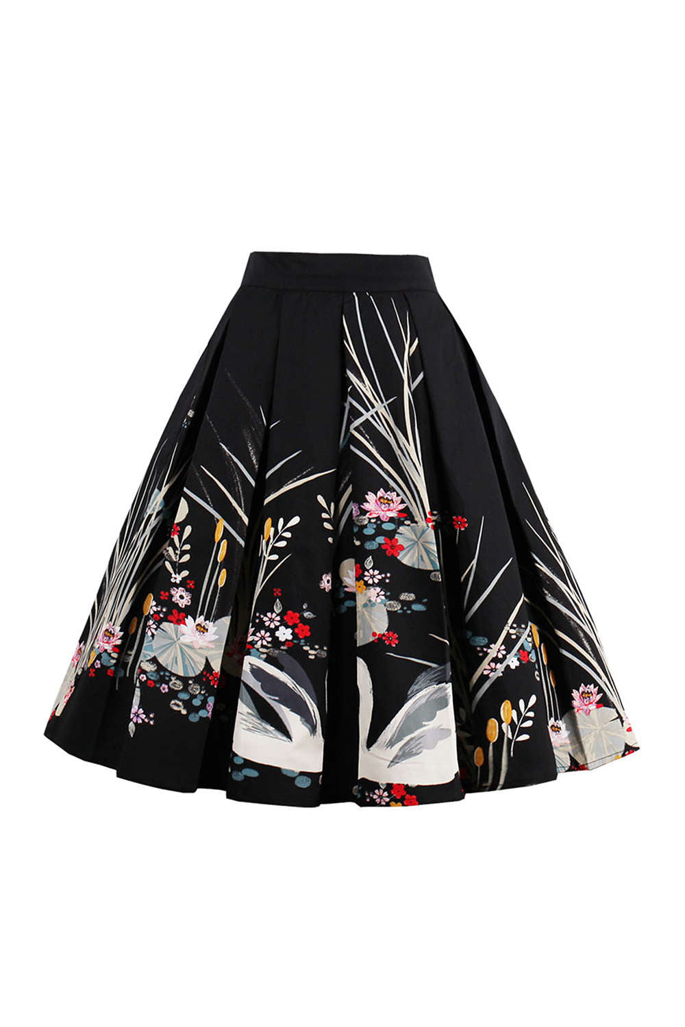 Iyasson High Waist Floral Printed Pleated Skirt