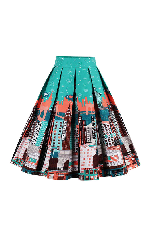 Iyasson High Waist Floral Printed Pleated Skirt