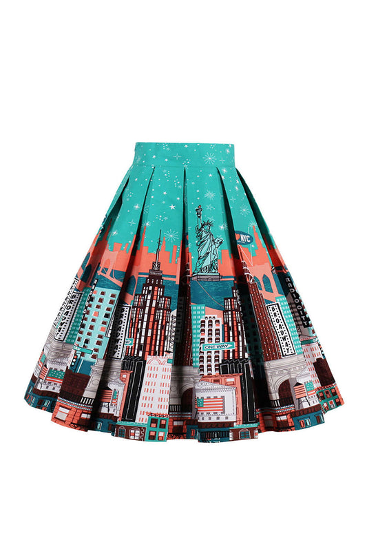 Iyasson High Waist Floral Printed Pleated Skirt