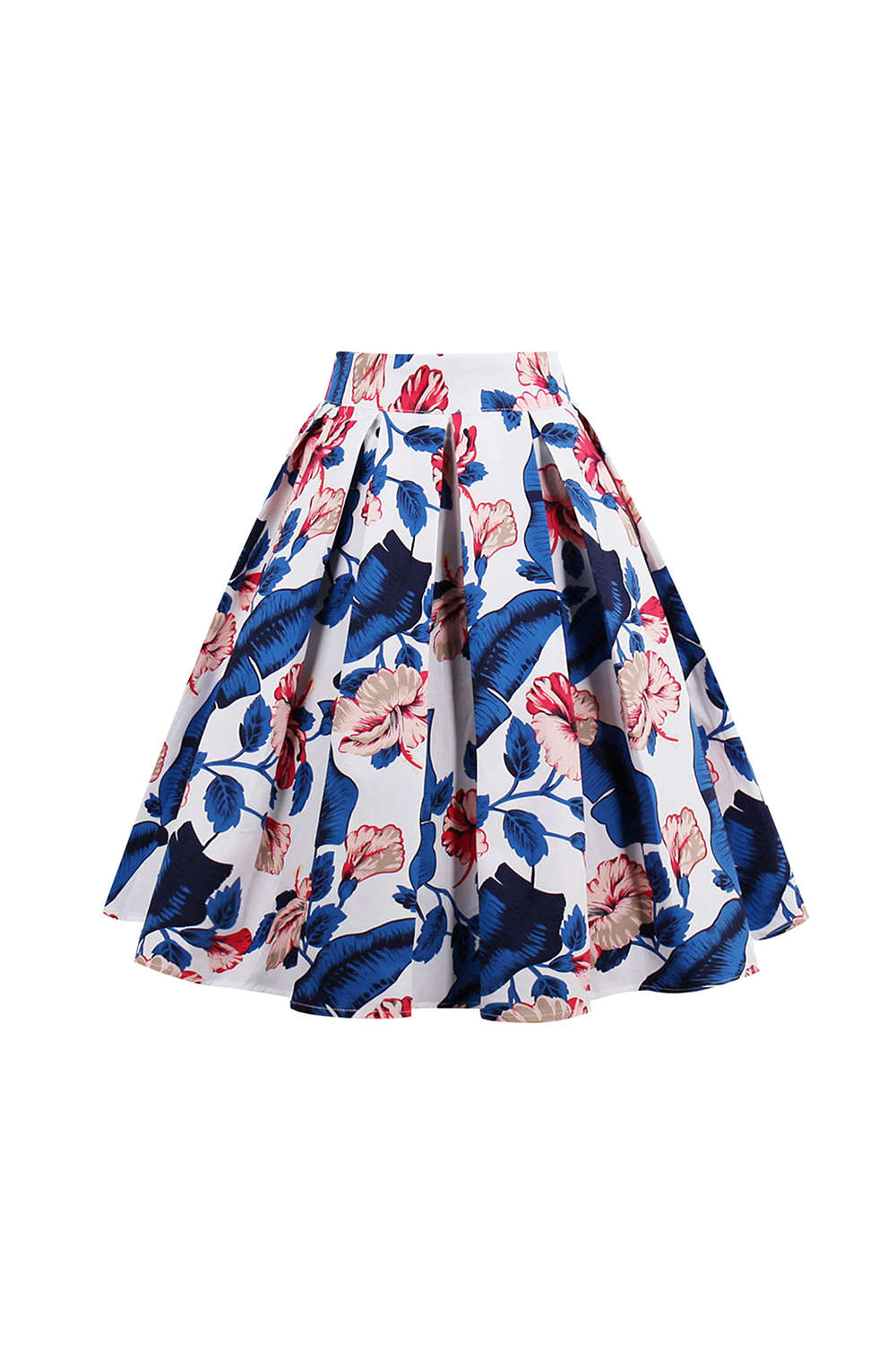 Iyasson High Waist Midi Skirt Floral Printed Pleated Skirt