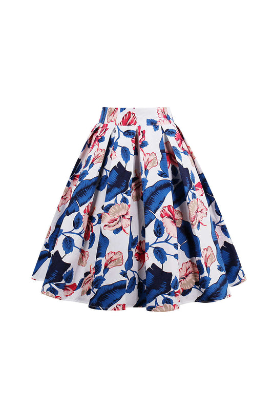 Iyasson High Waist Midi Skirt Floral Printed Pleated Skirt