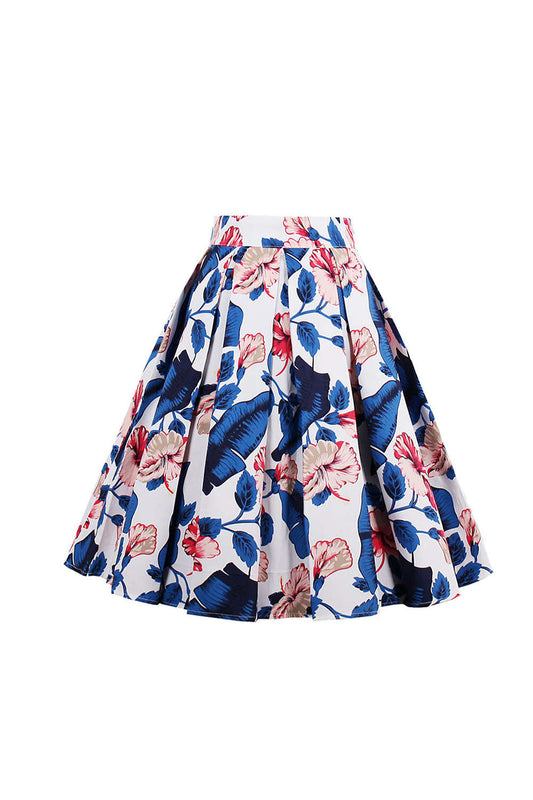 Iyasson High Waist Midi Skirt Floral Printed Pleated Skirt